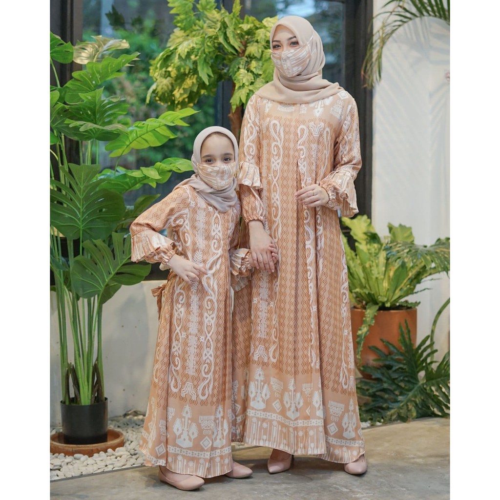 Gamis Azka couple Maxi motif dress muslim bahan maxmara lux gamis set anak ukuran all size