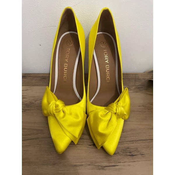 LIKE NEW SEPATU TORY BURCH Satin Bow Pump Yellow Heels SHOES BRANDED AUTHENTIC ORIGINAL TB SANDAL SE