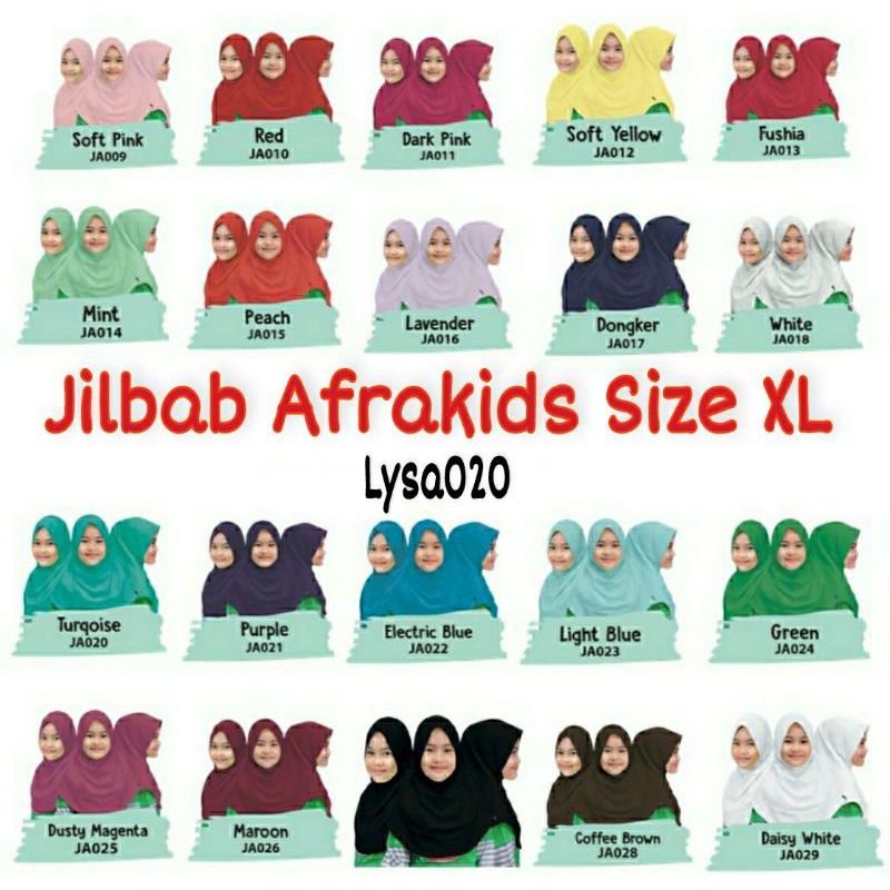 SIZE XL JILBAB AFRAKIDS dan SABINFATIN (AFRAKIDS NEW) ORIGINAL BASIC 23 WARNA