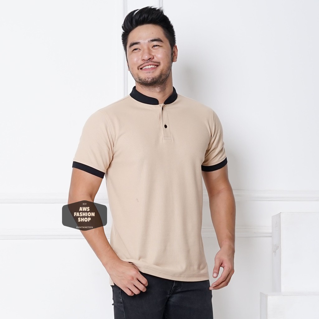 Kaos Polo Pria Polo Shirt Kerah Shanghai  Lengan Pendek Mocca Coklat Susu BIG SIZE JUMBO XXL / 3XL