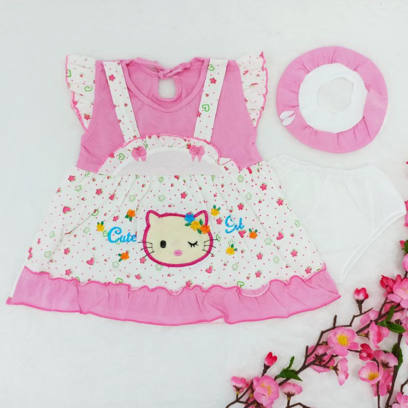 [Ss-1020] Dress Bayi New Born 0-9bulan Free Topi, Baju Bayi, Setelan Bayi, Pakaian Bayi Cewek