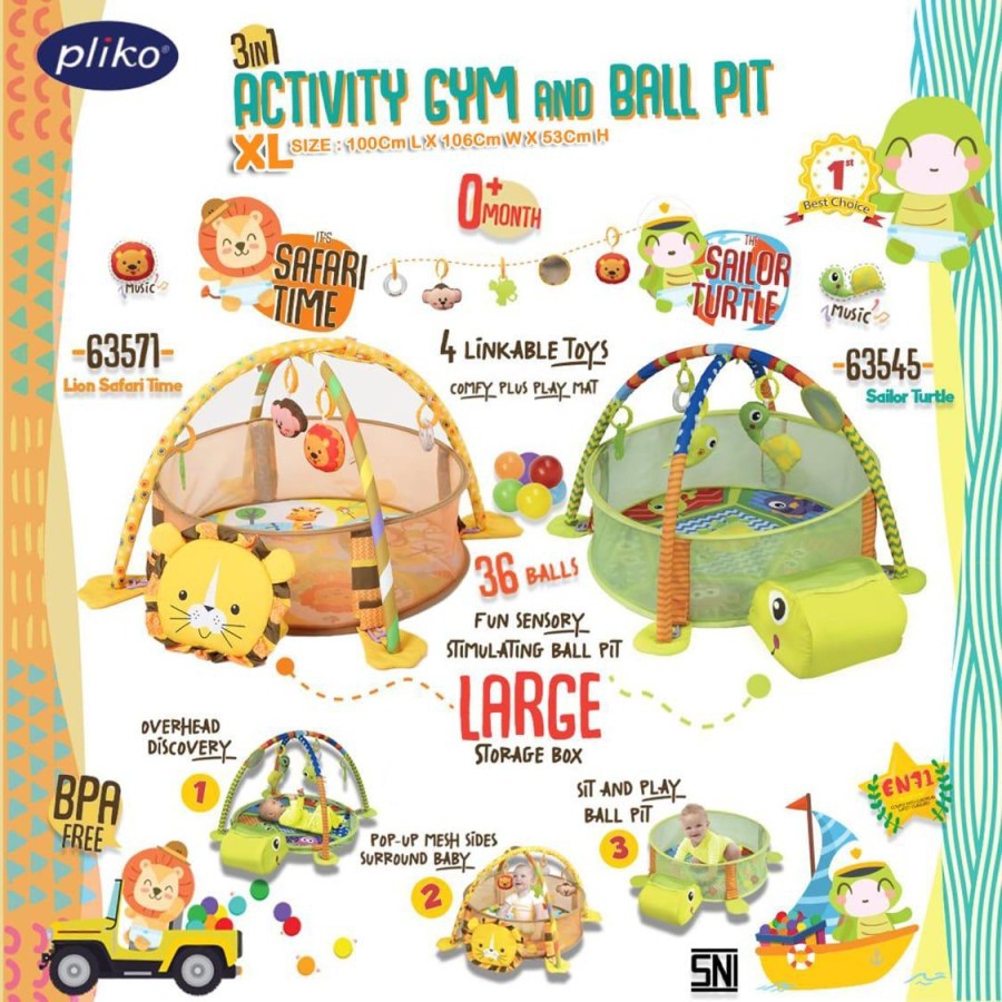 Pliko 3in1 Activity PlayGym & BallPit dengan material cotton dan foam