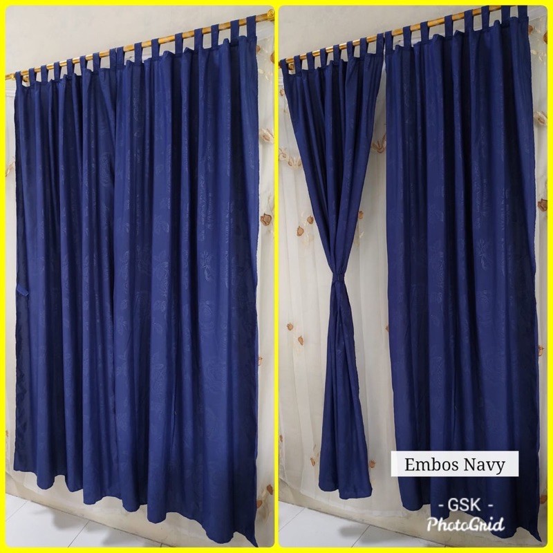 [ PINTU DAN JENDELA ] GORDEN TALI + PONI MOTIF EMBOS / EMBOSS / POLOS BIRU DONGKER NAVY