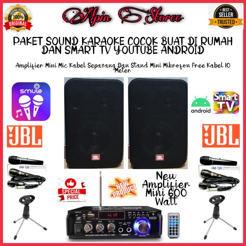 Promo Murah Paket Karaoke Amplifier Mic Kabel Speaker JBL 5Inch Bisa Di Smart Tv Android Youtube.