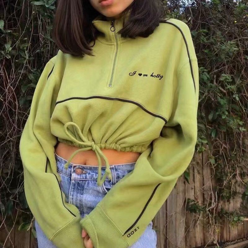 [baju wanita korea]  Sporty Crop Sweater Jacket Jaket List Wanita Korea Import