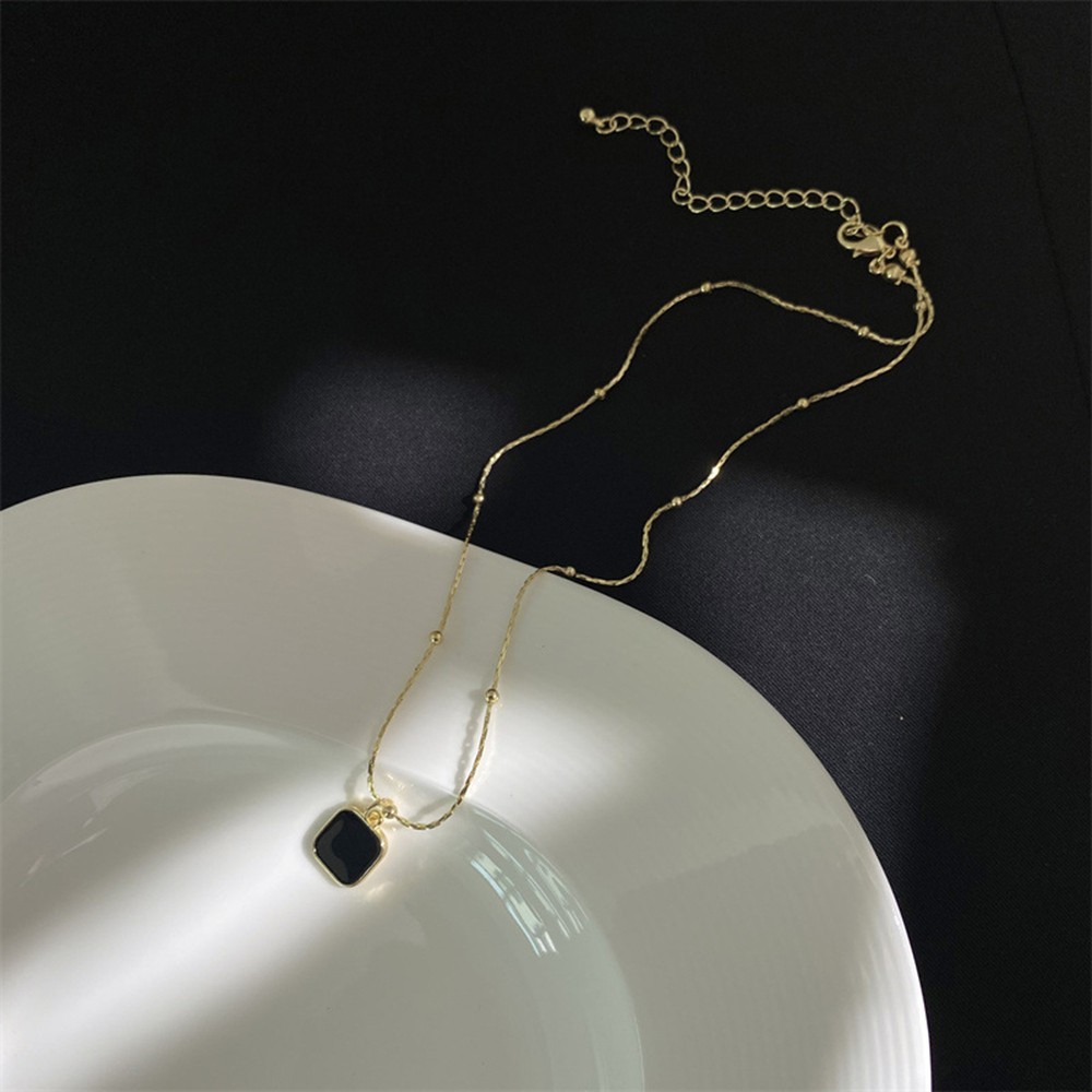 【COD Tangding】Black Block Pendant Clavicle Choker Design Necklace Fashion Chain Jewelry Accessories