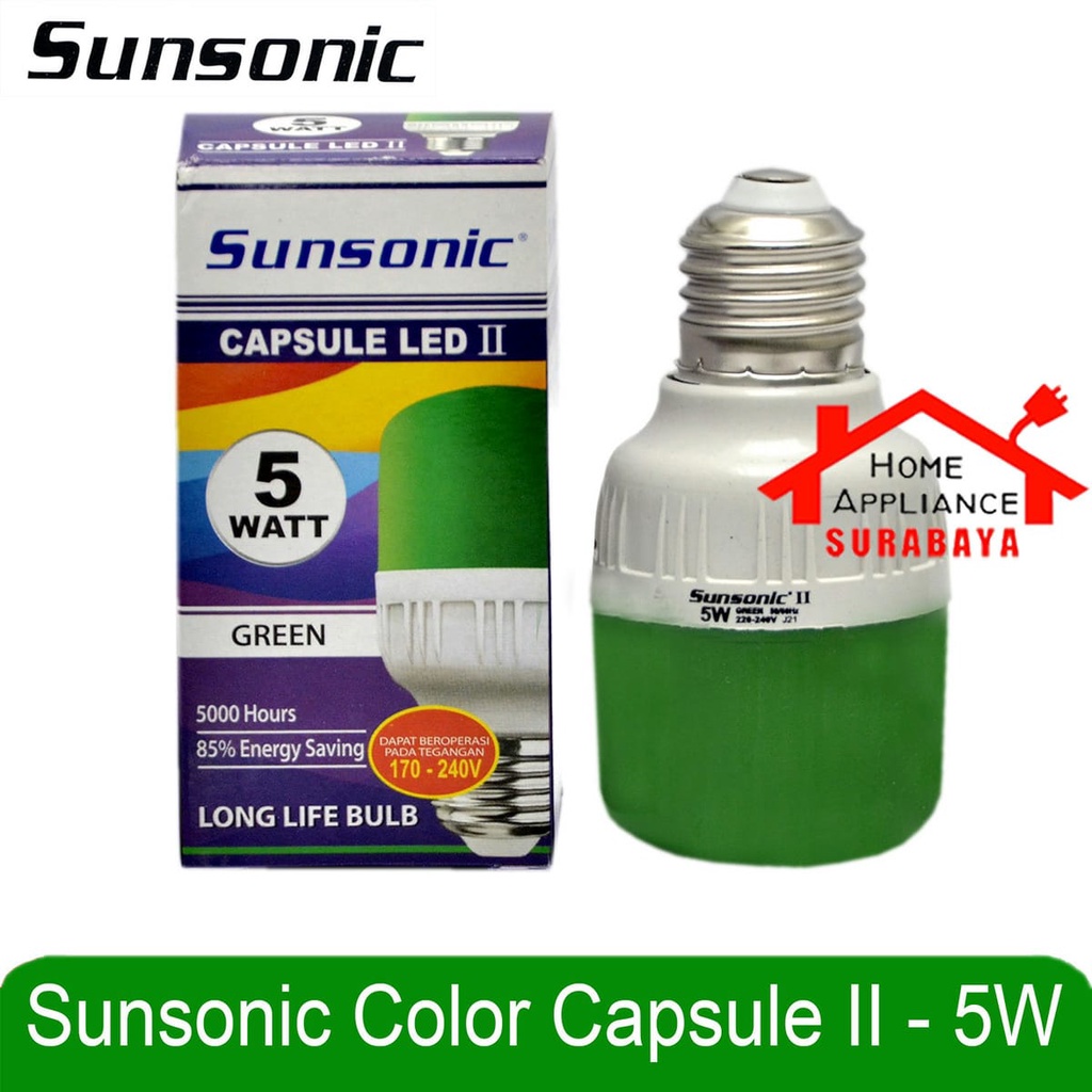 Lampu Bohlam Kapsul Capsule LED Sunsonic II Warna Warni 5W 5 Watt Hijau Biru Kuning Merah