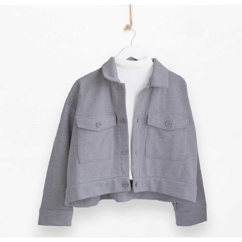 Jaket Wanita Button Outer Jaket Modis Wanita Musim semi Longgar Solid Fashion Korea Untuk Sehari har-Jacket Poket Drkgray