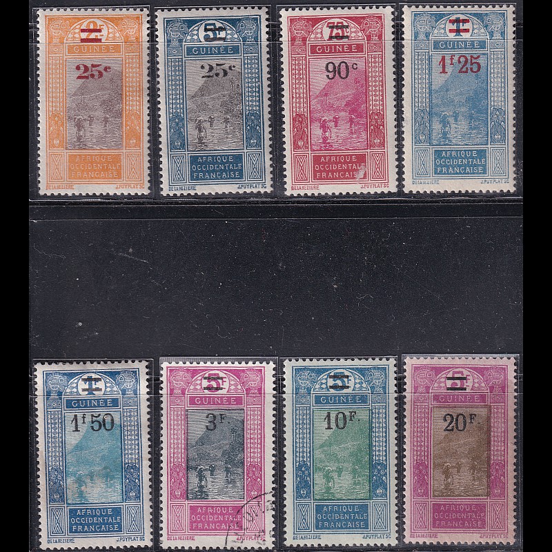 

Prangko French Guinea 1924 - Landscape - Ford at Kitim, No. 78, 105 & Not Issued Stamps Surcharged