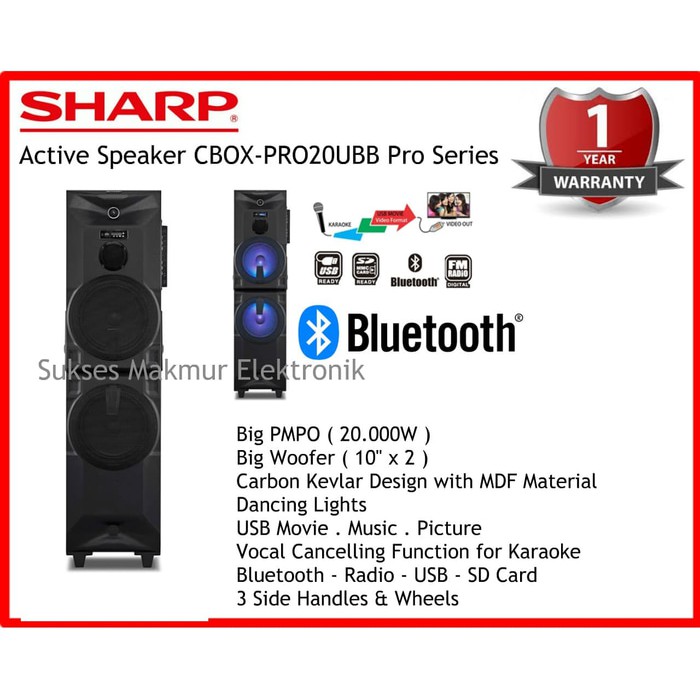 Sharp Active Speaker CBOX-PRO20UBB, Bluetooth.Radio.USB Free Ongkir Jabodetabek