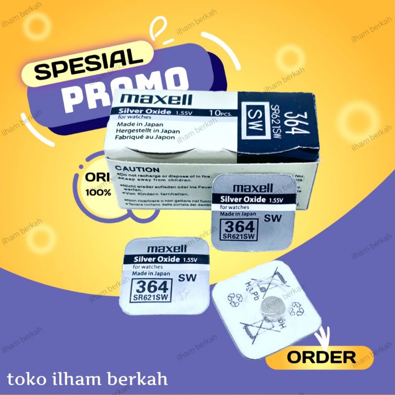 BATERAI MAXELL 364 SR621SW ORIGINAL / BATRAI JAM SR621 LR621 AG1 SR60 364