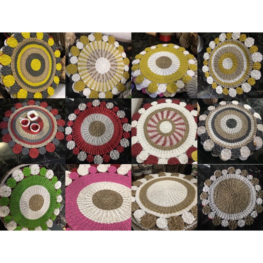 Rug Anyaman Seagrass Matahari Diameter 120 Cm /Karpet Bulat Bunga Premium / Karpet Lantai Floor Mat 