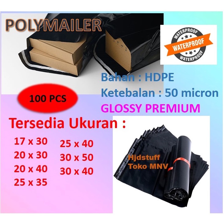 Polymailer Plastik Packing LDPE 30X40CM Hitam Glossy Isi 100pcs Tebal