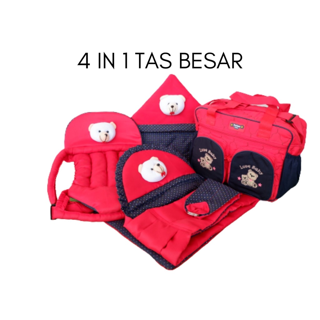 set 4 in1 perlengkapan bayi tas bayi gendongan samping gendongan depan dan selimut