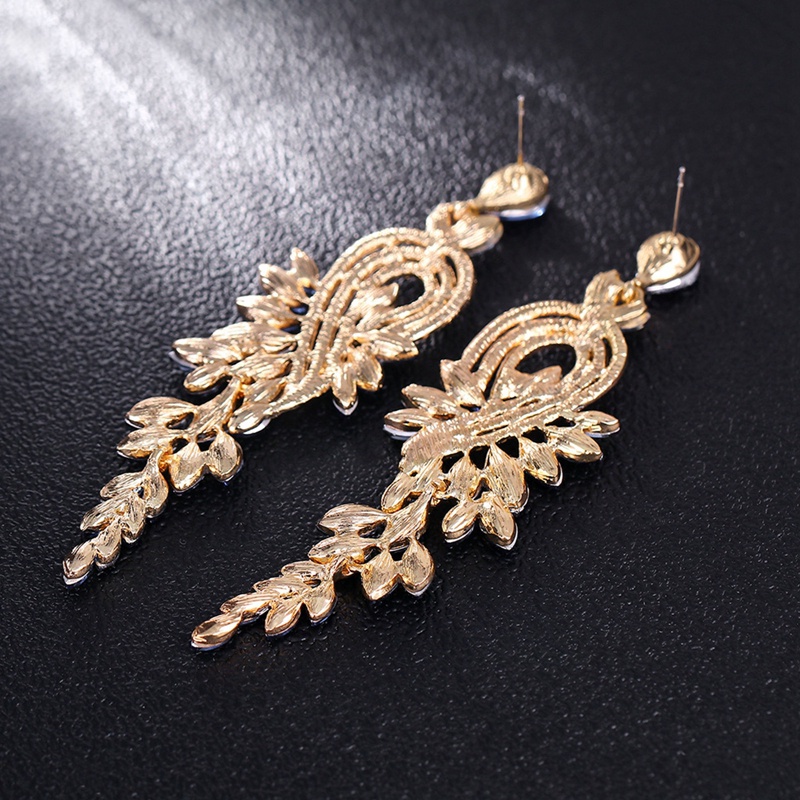 Anting Tusuk Gantung Panjang Bentuk Geometri Persegi Panjang Aksen Rumbai Kristal Untuk Wanita