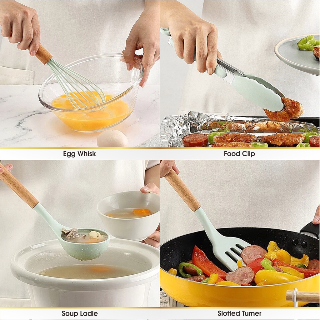 SALE DEFECT Spatula Sutil Pencapit Pengocok Telur Utensil Silicon Silikon Silicone Kayu Tahan Panas