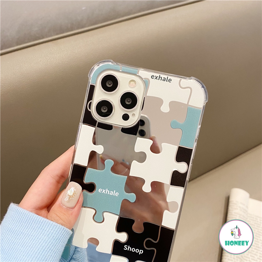 Soft Case TPU Desain Puzzle Cermin Makeup Warna Kontras Untuk IPhone 14 13 12 11 Pro Max X XS XR 8 7 Plus