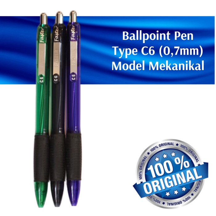 

Hadir Bolpen Faster C6, Ballpoint Pen 0,7Mm, Model Klik Mekanik Ori [12 Pcs] Bagus