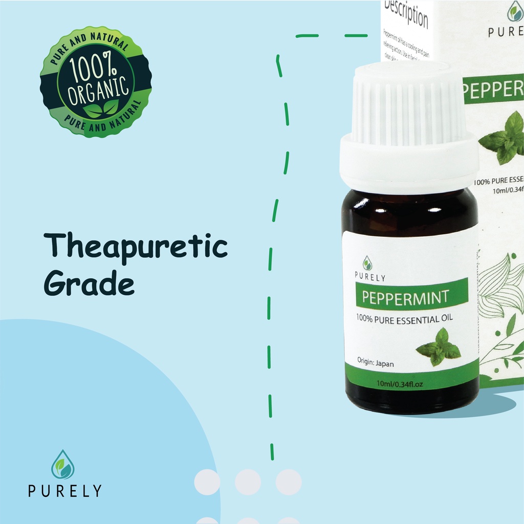 PURELY Peppermint essential oil dapat digunakan oleh anak-anak dan ibu hamil, Therapeutic-Grade 10ml