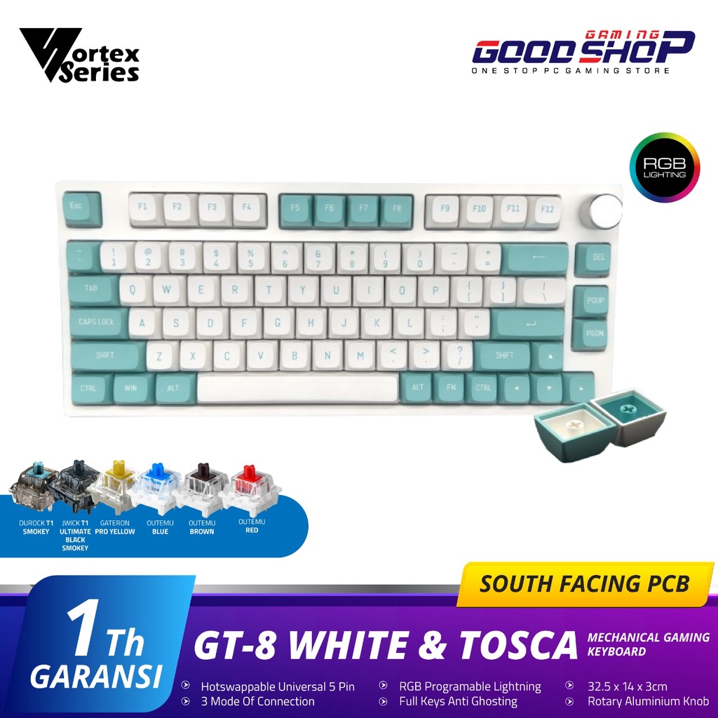 VortexSeries GT-8 White & Tosca Wireless Mechanical - Gaming Keyboard
