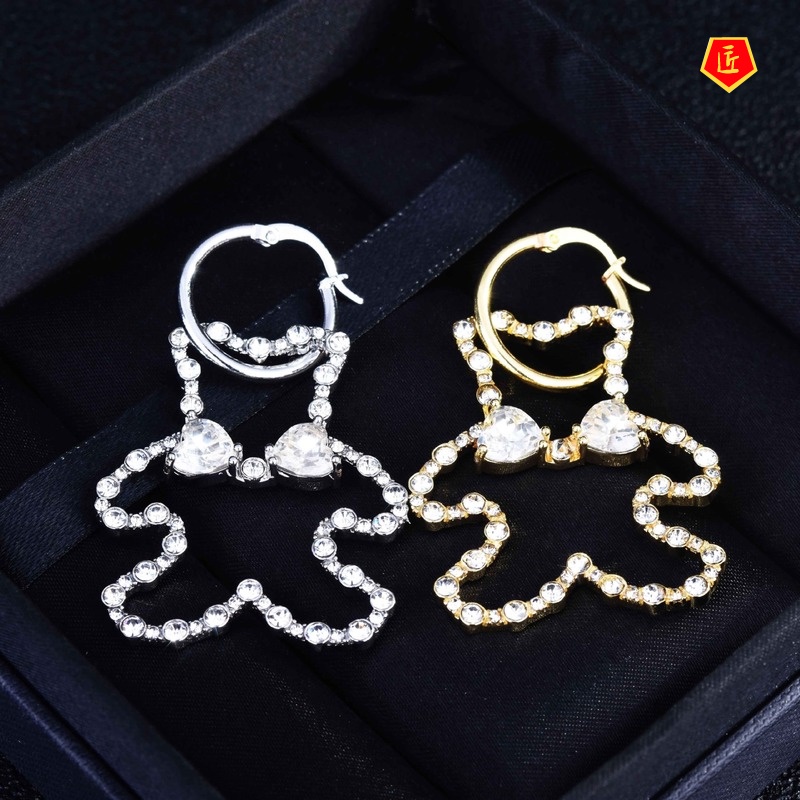 [Ready Stock]Bear Bow Earrings Fairy Temperament