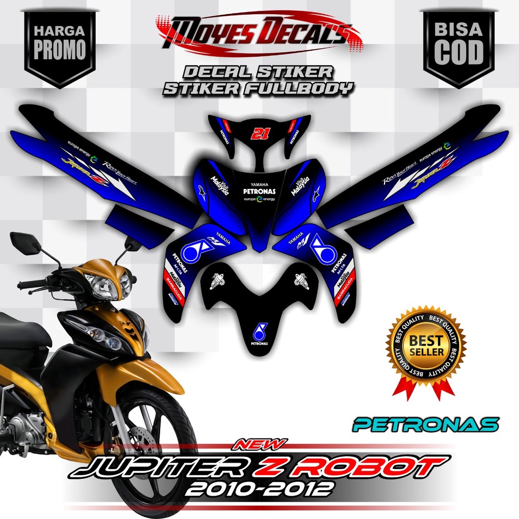 Stiker Decal motor jupiter z1 stiker fullbody motif petronas recing biru
