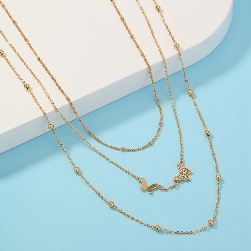 Fancyqube Kalung Rantai Multilayer Liontin Butterfly Lock Gaya Retro Bohemian Korea Warna Emas Untuk Hadiah