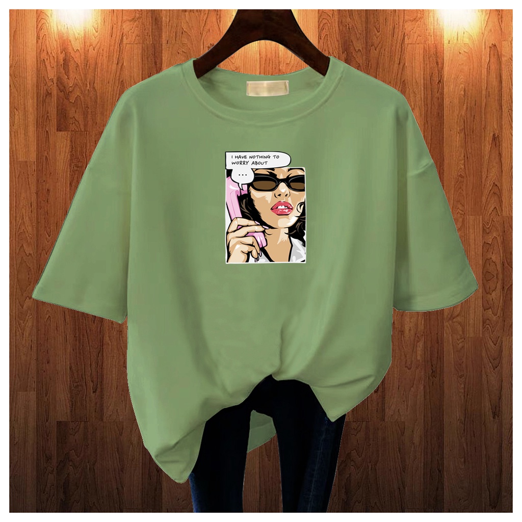 CALVIERO SHOP - BAJU KAOS ATASAN WANITA PRINT GIRL NOTHING WORRY LOGO GALAXY PRINT