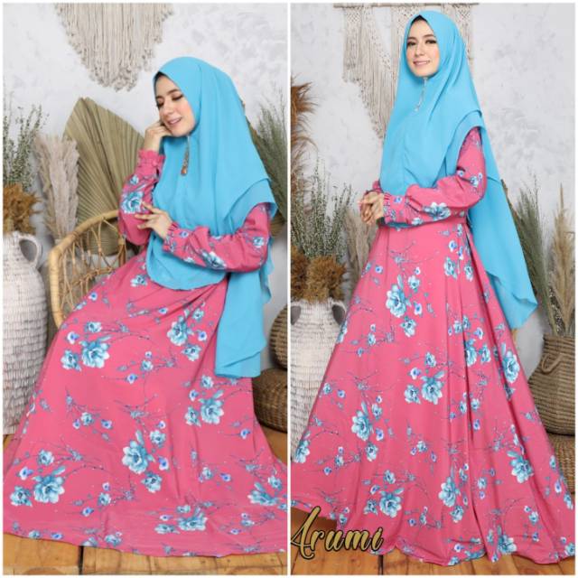 RL-GAMIS SATU(1) SET SYARII ARUMI TERBARU PLUS KHIMAR CERUTY 2 LAYER UKURAN JUMBO FIT TO XL