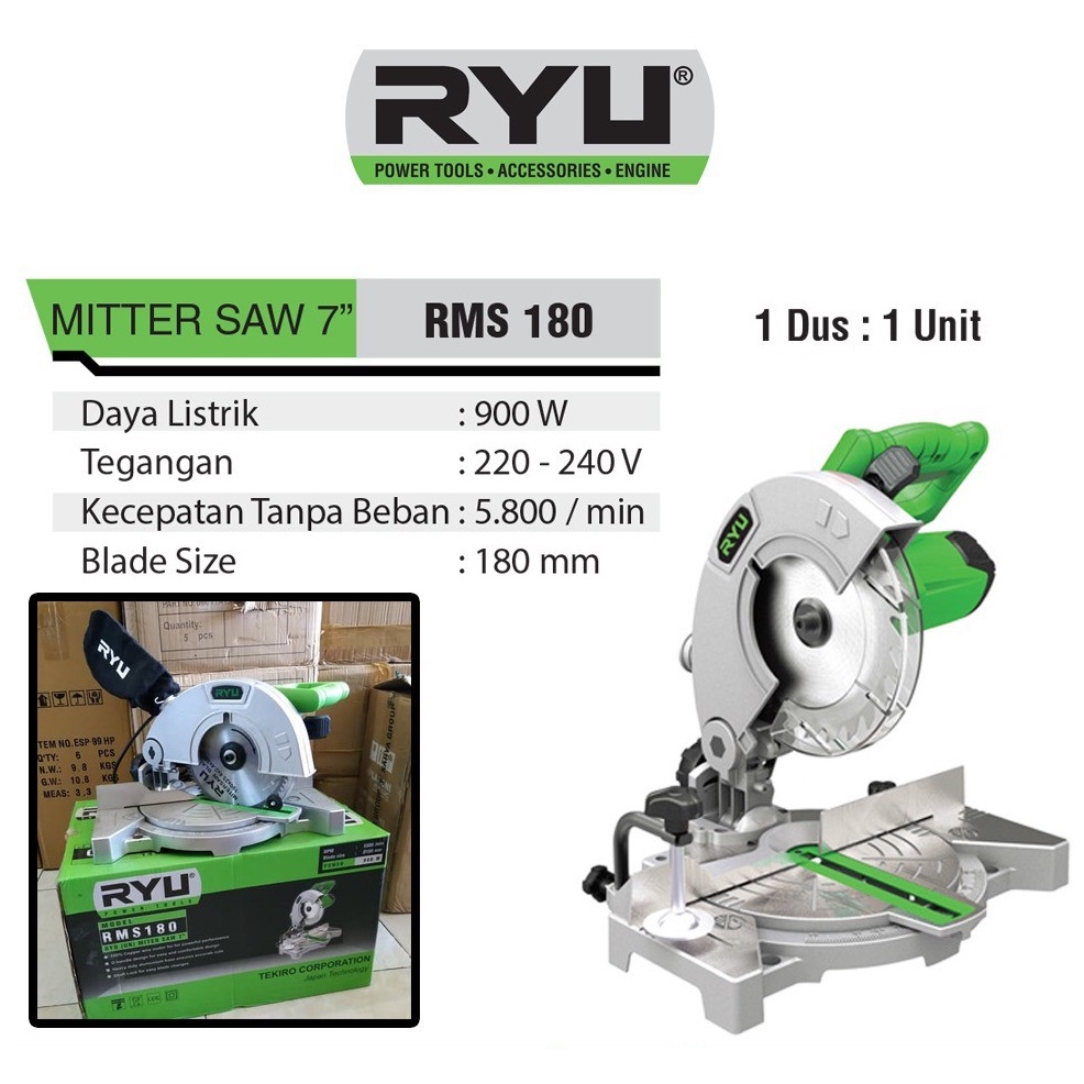 Ryu RMS 180 Mitre Saw / Mesin Pemotong Kayu / Mitter Saw Alumunium 7'' RMS 180 / Miter Saw 7 inch RMS180