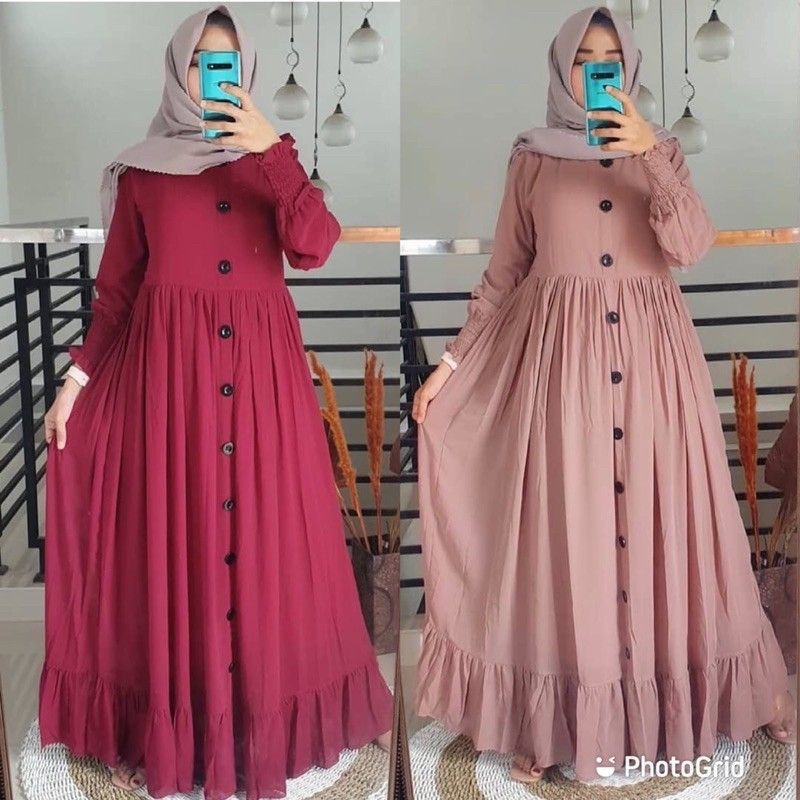 FN - Gamis Alesha | Gamis Polos | Gamis Muslim Kancing Busui | Maxy Dress | Gamis Rampel