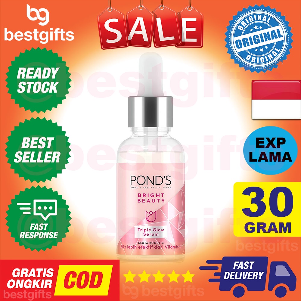 PONDS BRIGHT BEAUTY TRIPLE GLOW SERUM MENCERAHKAN MENGHALUSKAN MELEMBAPKAN 30 GRAM