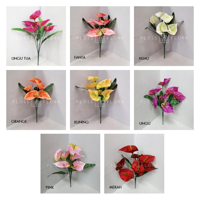 Bunga Artificial / Bunga Palsu / Anthurium Flame x7