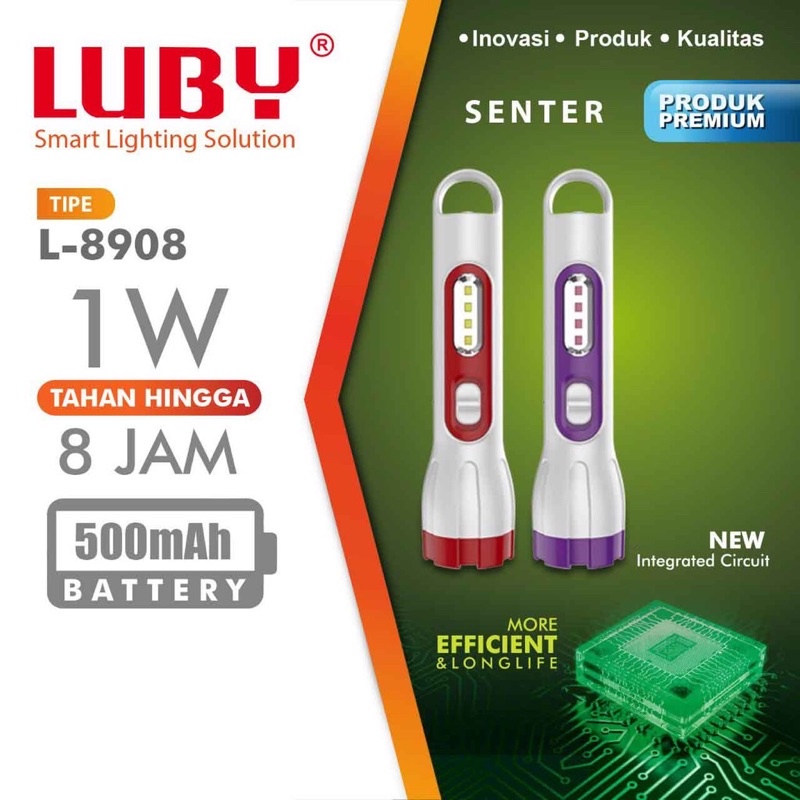 Senter Tangan 1 watt Cahaya Putih L-8908 Luby