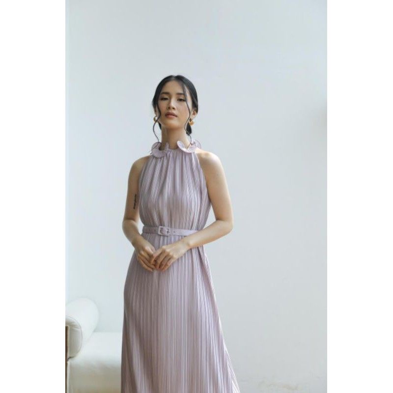 lilac party dress lipit pleats