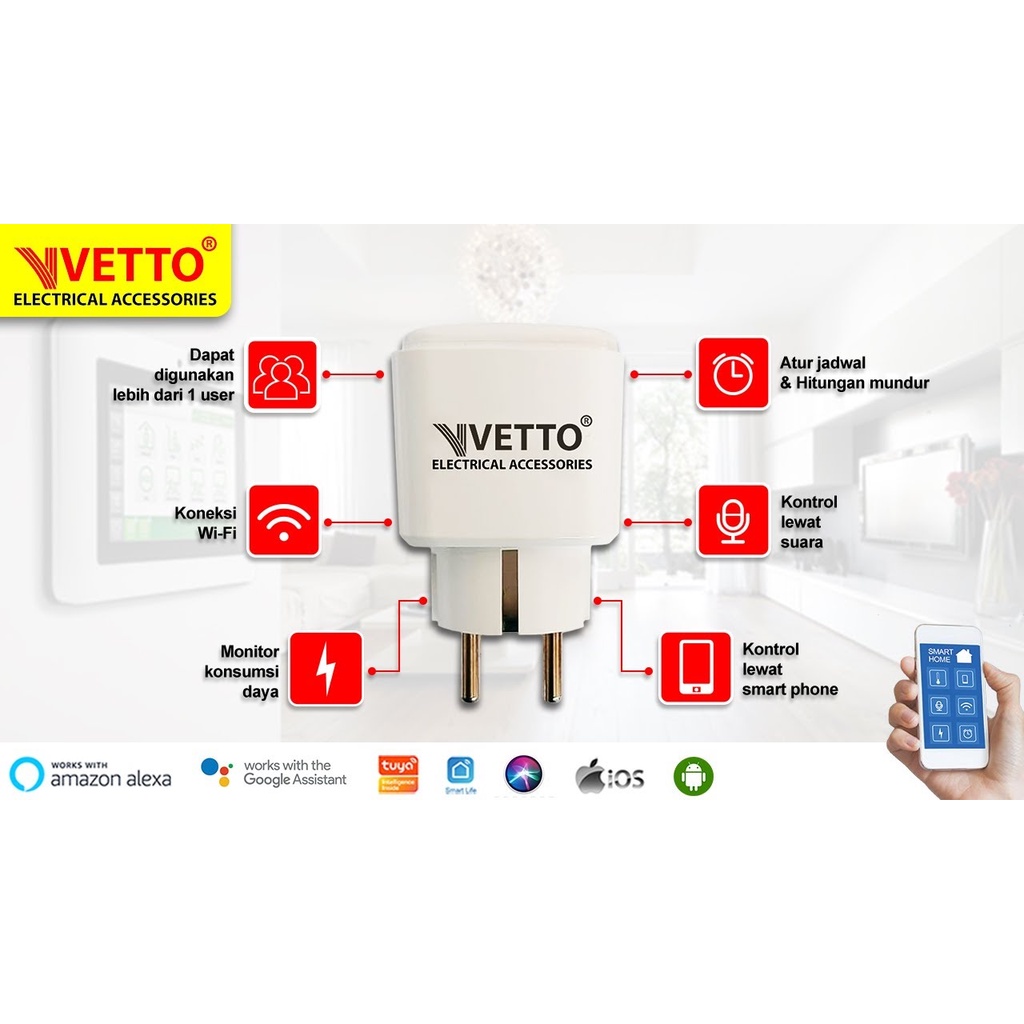 VETTO Smart Plug Wifi Wireless Smart Home Bardi Plus Stop Kontak Smart 16A