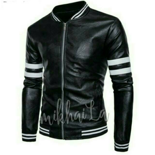 Jaket pria semi kulit list putih