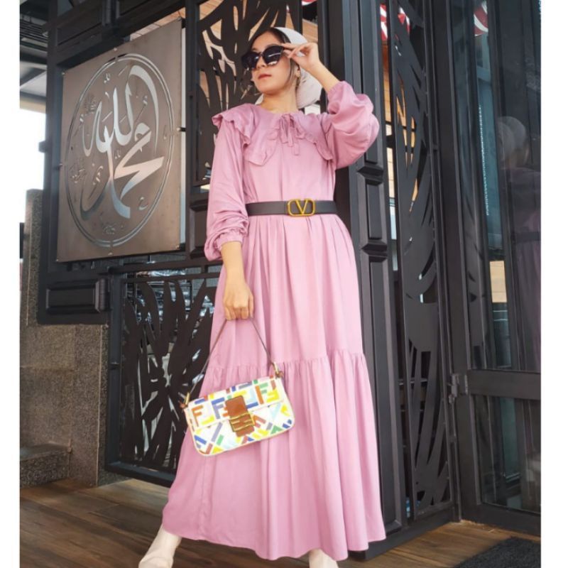 gamis midi dress rayon dress kerah termurah jumbo