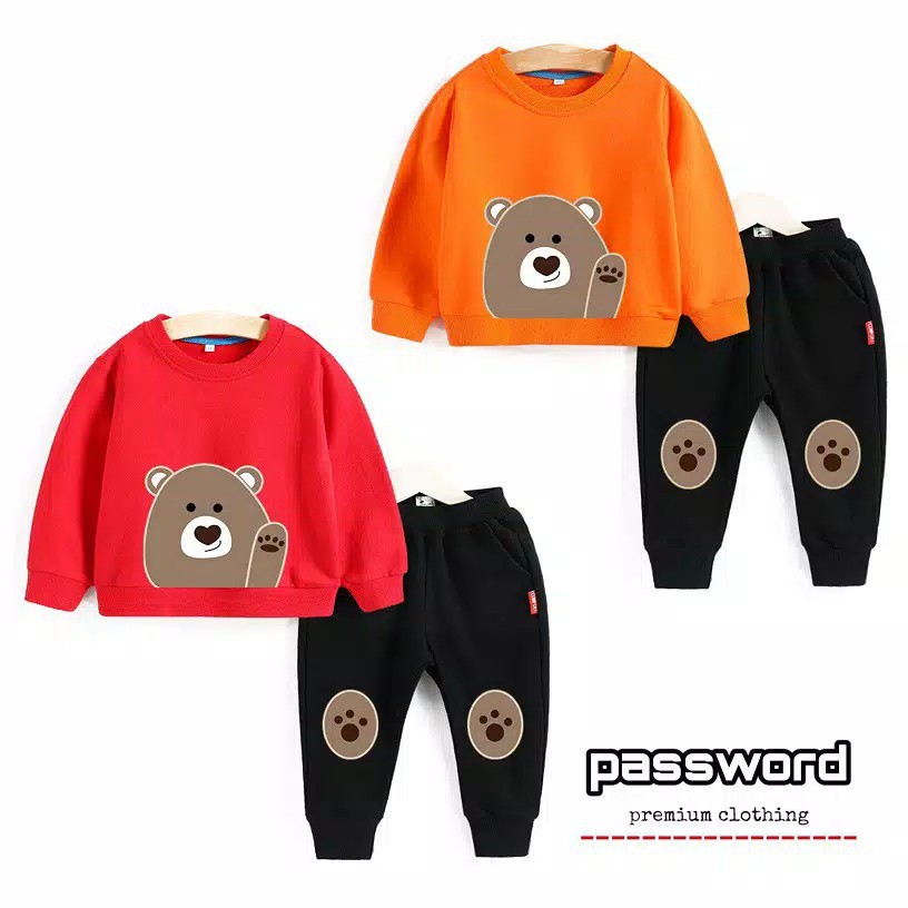 HappyOliver PASSWORD BE-AR CHOCO Setelan Sweater 1 - 7 Tahun Baju Anak BerKualitas