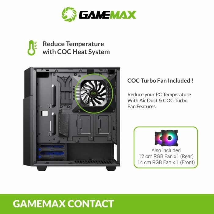 Gamemax Contac COC Black Red E-ATX Gaming PC Case With COC Fan &amp; PWM