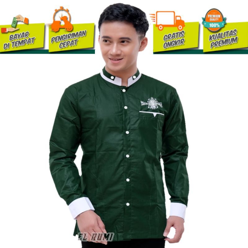 KEMEJA KOKO PRIA NU BORDIR / KOKO HIJAU BOTOL MURAH TERBARU / GROSIR BAJU HADROH ELRUMI  SERIES