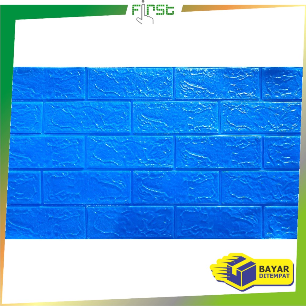 *COD* FH-C206 Wallpaper Dinding Foam 3D Kecil Motif Batu Bata/Walpaper Stiker Dinding Dekorasi Kamar-Batu Bata BIRU TUA