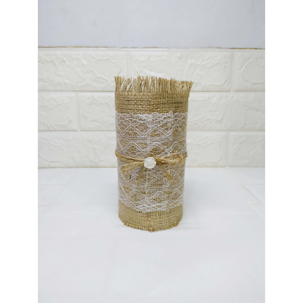 Pot Tabung  Burlap - Vas Handmade Wadah Makeup Brush, Alat Tulis, Vas Hias