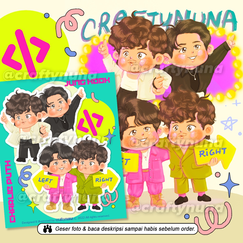 (BT-025) LEFT &amp; RIGHT FAN ART JUNGKOOK &amp; CHARLIE PUTH fanmade sticker vinyl kartun lucu fanart print poster