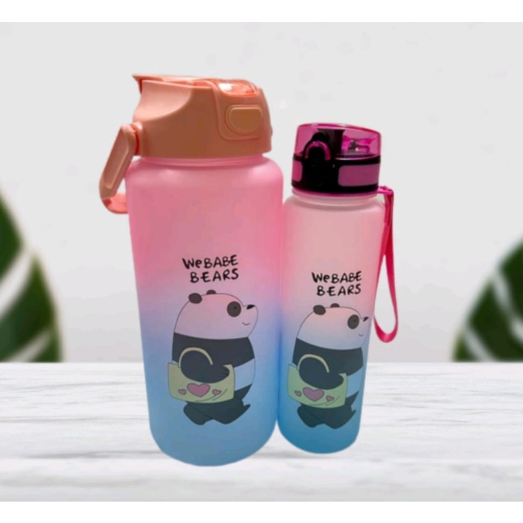 Botol Minuman We Babe Bears Free Sticker 2D &amp; 3D Food Grade Bebas BPA Ukuran 2 Liter &amp; 800ML-Botol Minum Viral Motivasi Dengan Penanda Waktu-Botol Couple Pasangan Gradasi Anti Bocor Awet Tahan Lama