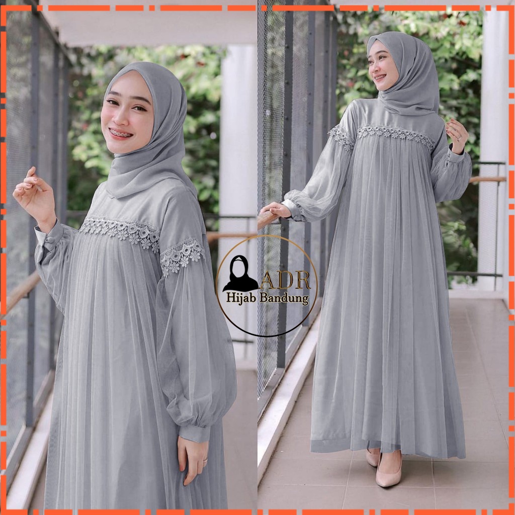 Rizkuna NURAINI MAXI DRESS IMPORT | Gamis Muslim Murah Perempuan BROKAT TILE Cantik RENDA IMPORT TER