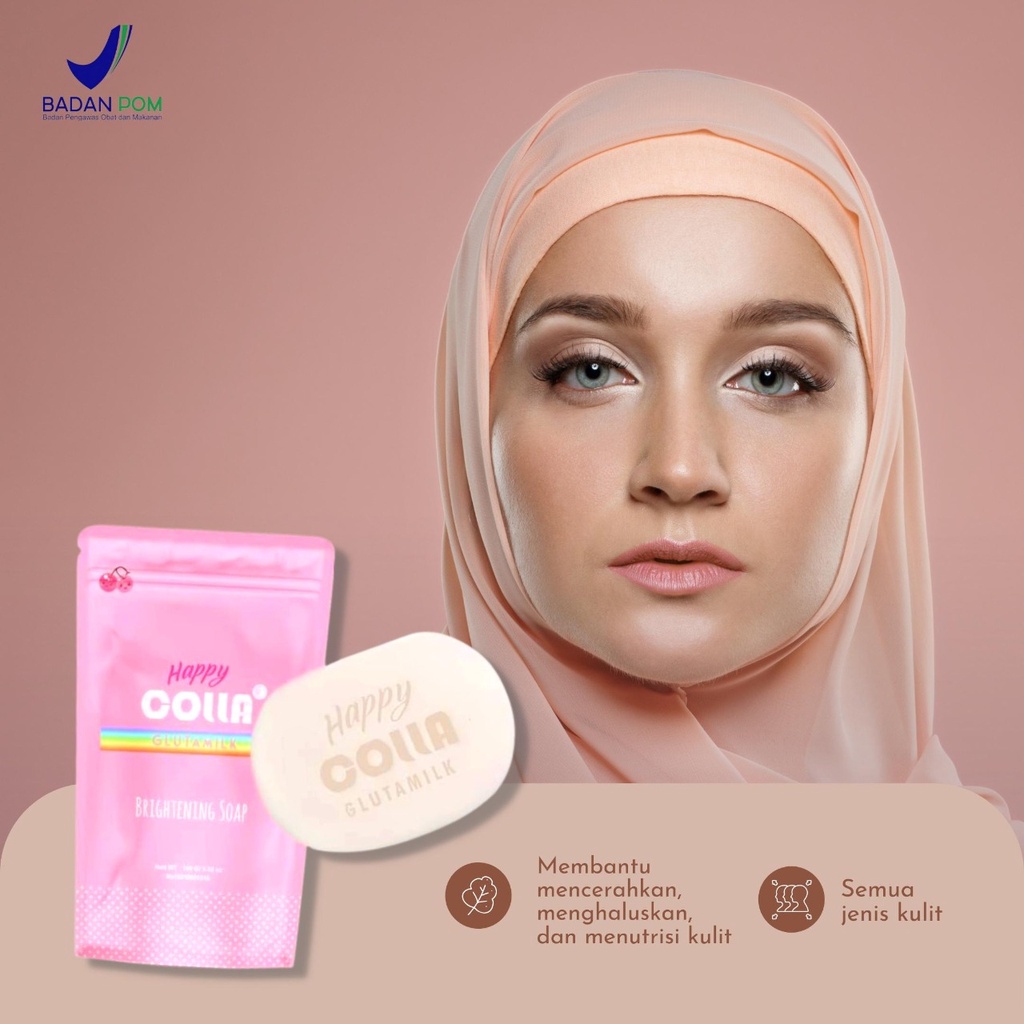 Sabun Happy Colla Glutamilk BPOM Sabun Susu Kambing Pencerah Pemutih Kulit Wajah Tubuh Badan HappyColla Gluta Milk Brightening Soap Whitening Sabun Susu HappyColla Pembersih Pelembab Kulit Wajah Tubuh Badan