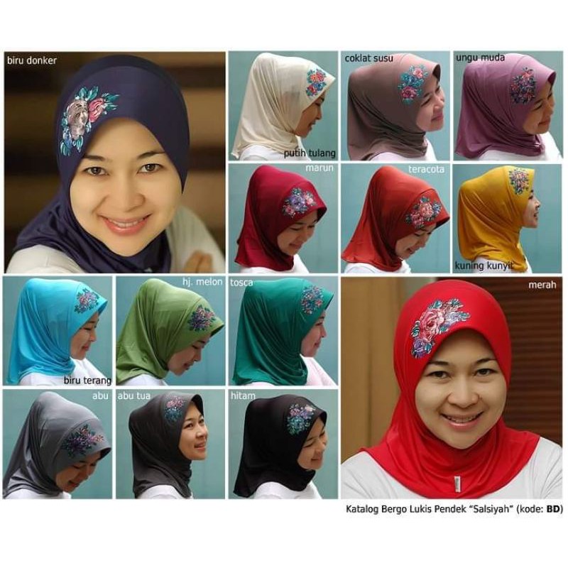 SALSIYAH : Bergo Jilbab Kerudung Instan Lukis Pendek (kode : BD) Promo Termurah Langsung Pabrik
