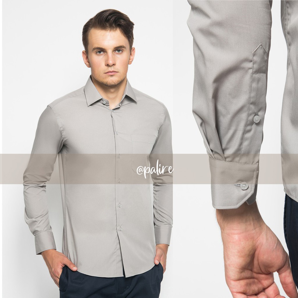 KEMEJA ABU MUDA PRIA / ALISAN LENGAN PANJANG SLIMFIT ABU 1
