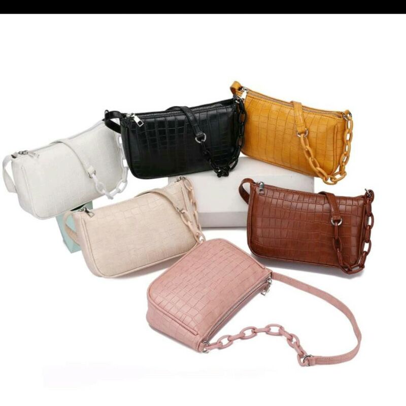 Tas ZARa bagguette croco rantai fashion wanita